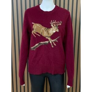 Brooks Brothers Women's XL Burgundy Lambswool Buck Deer Sweater Elbow Patch